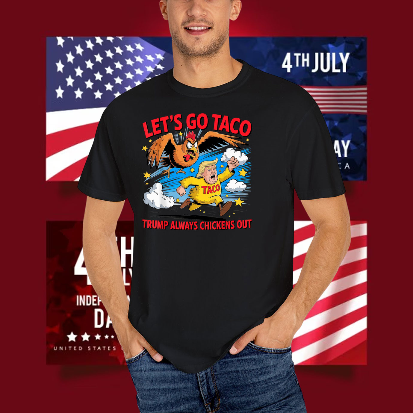 2025 Let's Go Taco Trump Always Chickens Out T-Shirt