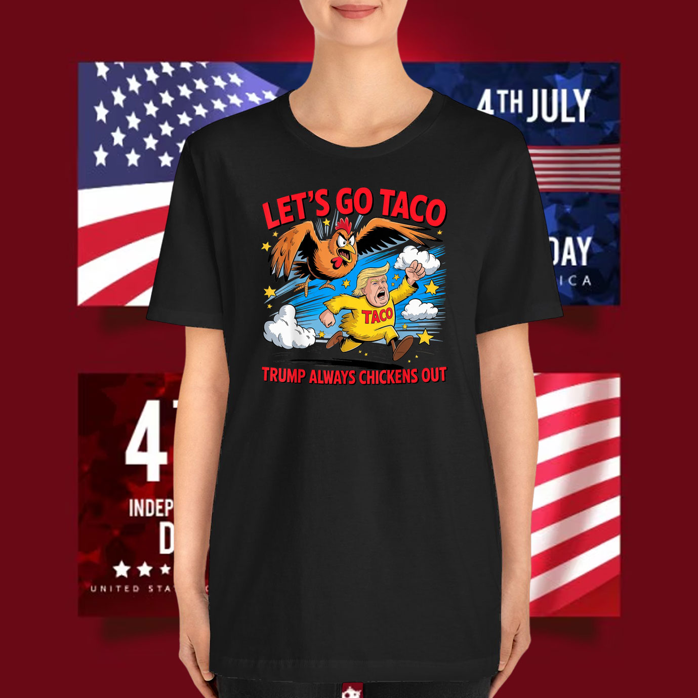 2025 Let's Go Taco Trump Always Chickens Out T-Shirt